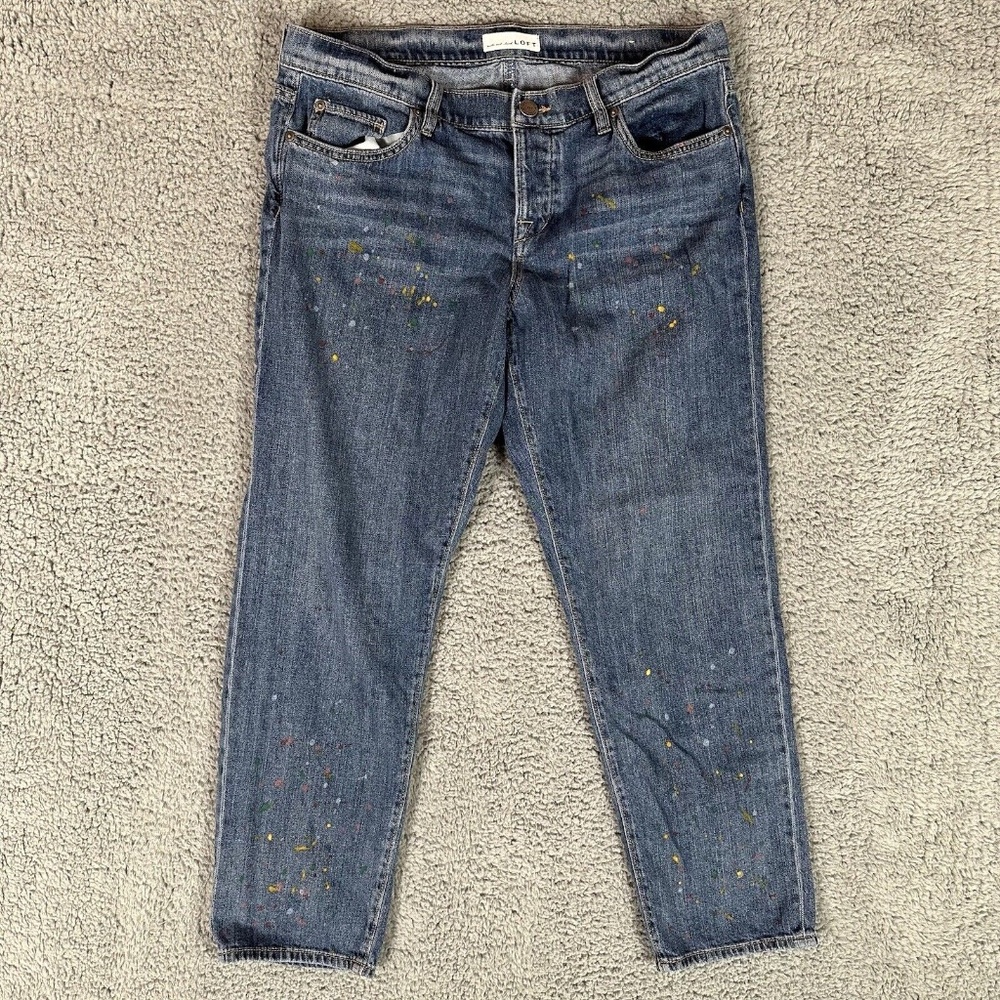 LOFT Jeans Womens 10 30 Blue Paint Splatter Boyfriend Pockets Button Cotton